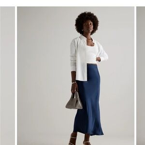 Quince Navy 100% Washable Silk Maxi Skirt